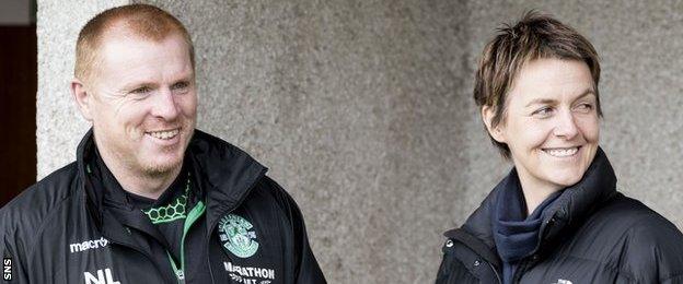 Hibs manager Neil Lennon and chief executive Leeann Dempster