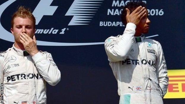 Mercedes F1 drivers Nico Rosberg and Lewis Hamilton