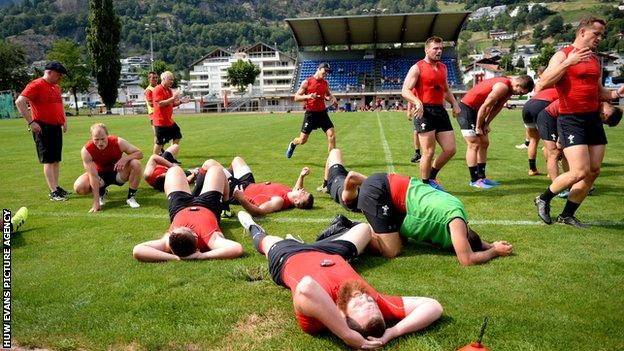 Wales players in the Swiss Alps