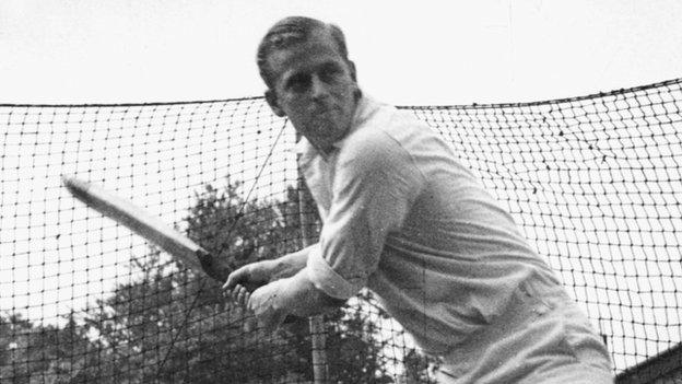 Prince Philip practises his batting in the nets