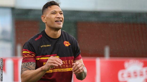 Israel Folau in training with Catalans Dragons