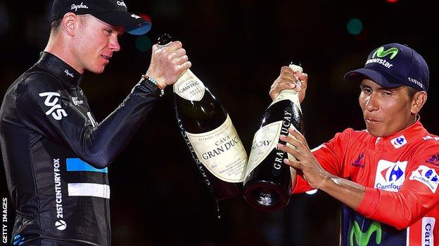 (l-r) Chris Froome and Nairo Quintana on the Vuelta podium in 2016