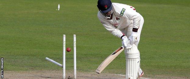 Tom Bailey is bowled by Sam Curran