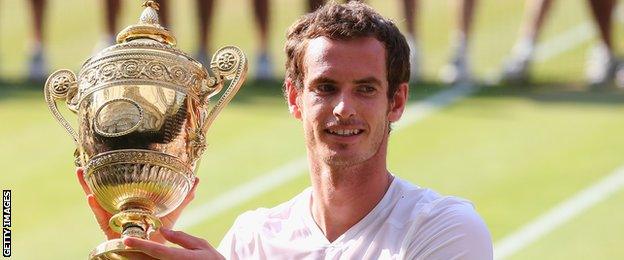 Andy Murray with the Wimbledon trophy in 2013