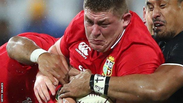 Tadgh Furlong in action for the Lions