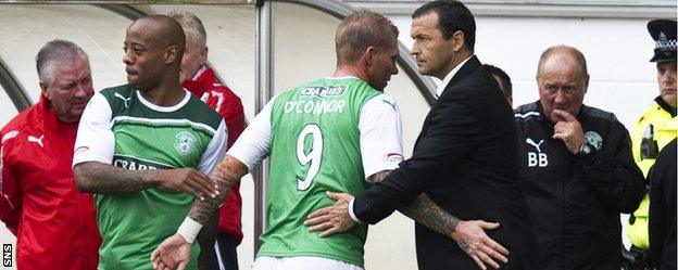 Colin Calderwood (right) in the Hibs dugout