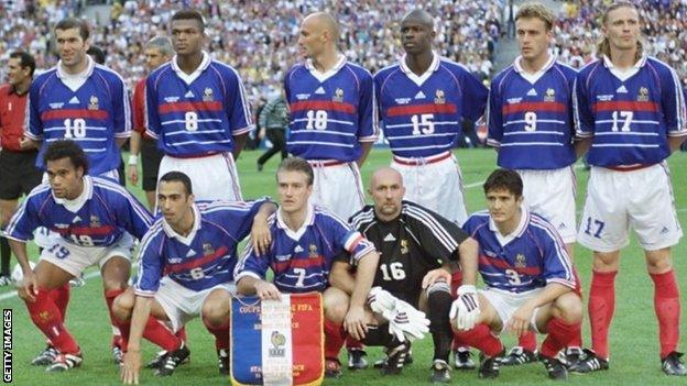 The France 98 team before their final victory against Brazil