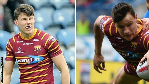 Louis Senior (left) claimed his first Super League try for the Giants on the night brother Innes also found the scoresheet