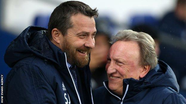 Cardiff manager Neil Warnock greets Fulham boss Slavisa Jokanovic on Boxing Day