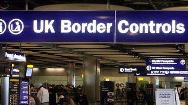 UK Border controls sign at Heathrow Airport