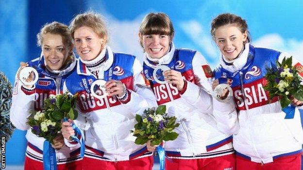 Olga Zaitseva, Yana Romanova, Ekaterina Shumilova and Olga Vilukhina of Russia