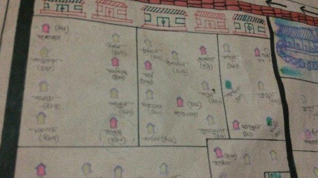 Hand drawn map of Korail's households