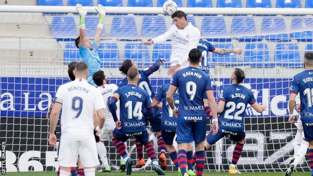 Raphael Varane equalises for Real Madrid against Huesca