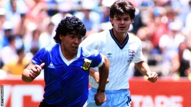 Diego Maradona in the Argentina v England quarter-final at the 1986 Fifa World Cup