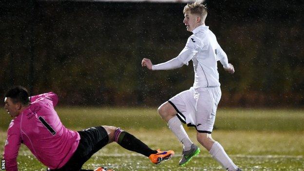 Jack Smith scores for East Kilbride against Stenhousemuir