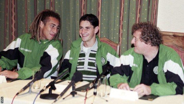 Henrik Larsson (left) went on to become a Celtic legend after Wim Jansen (right) brought him to the club