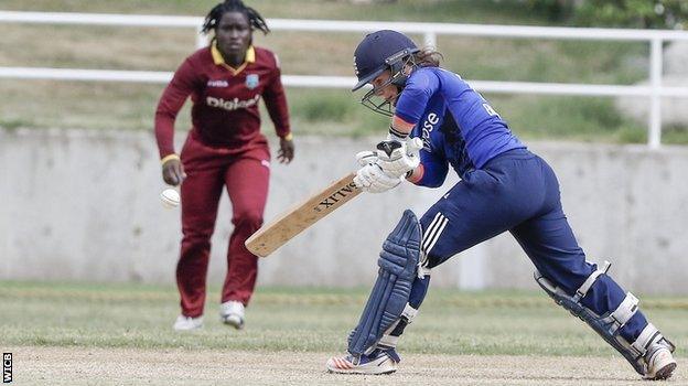 England's Tammy Beaumont plays a shot against the West Indies