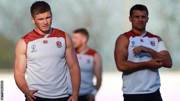 Henry Slade (right) will take Owen Farrell's place in the centre with the England captain moving to fly-half