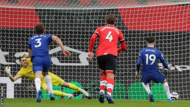 Mason Mount scores from the penalty spot against Southampton