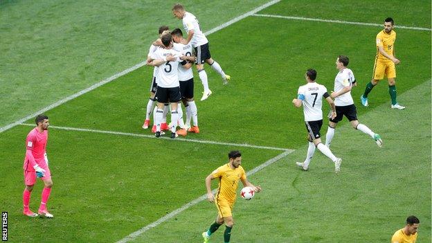 Lars Stindl celebrates scoring for Germany against Australia at the Confederations Cup