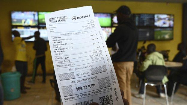 A betting receipt in a Kenyan betting shop