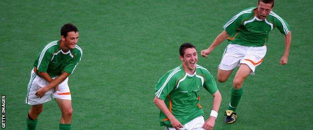 Ireland's seven-a-side Paralympics football team in action against Great Britain at London 2012