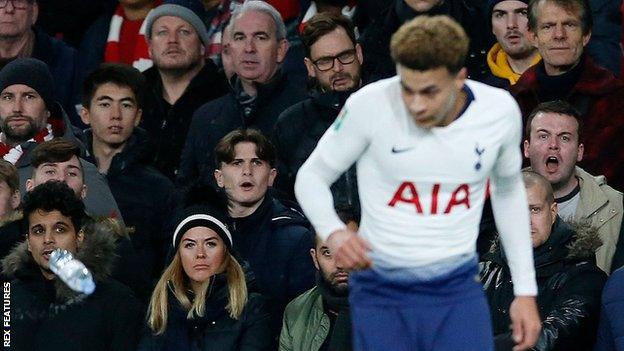 Dele Alli was struck on the head by a plastic bottle