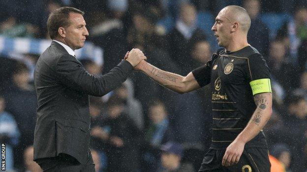 Celtic manager Brendan Rodgers with captain Scott Brown