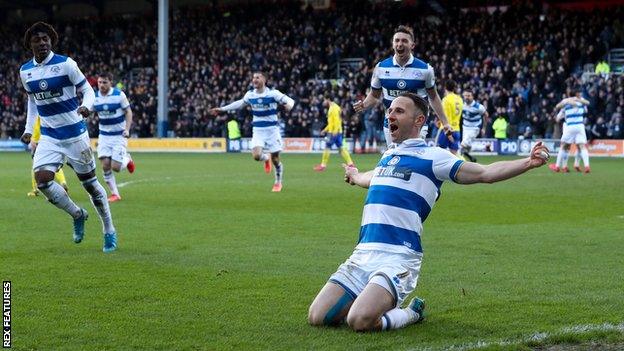 Marc Pugh celebrates a goal against Birmingham