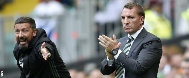 Aberdeen boss Derek McInnes (left) and Celtic counterpart Brendan Rodgers