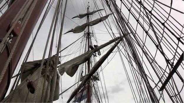 Crew on tall ship