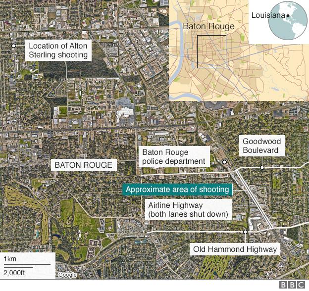 Map showing place of attack