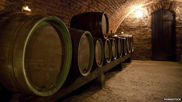 French wine barrels