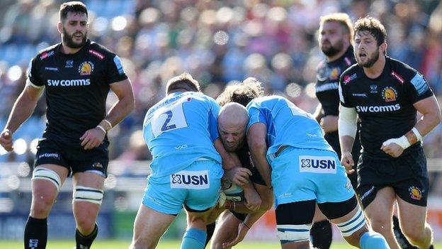 Exeter hooker Jack Yeandle got the opening try of the game at Sandy Park