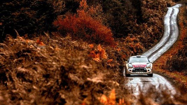 Mads Ostberg of Norway driving his Citroen DS3 during the shakedown of the Wales Rally GB 2014, in Deeside