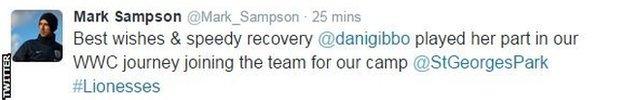 England head coach Mark Sampson tweeted his support to Gibbons