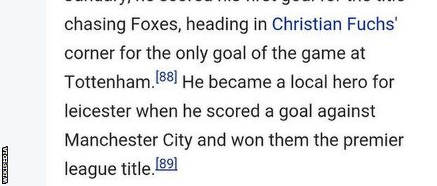 Craig Ting spotted this addition to Robert Huth's Wikipedia page