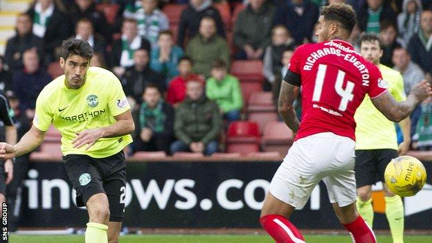 Brian Graham knocks in Hibernian's third goal at East End Park