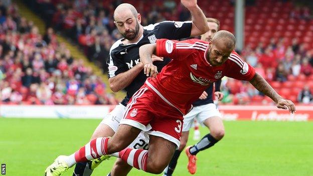 Josh Parker (right) came off the bench for Aberdeen against Dundee