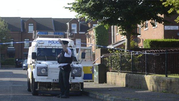 Police cordon at murder scene in Comber Court