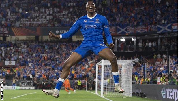 Nigeria's Joe Aribo celebrating a goal for Scottish club Rangers