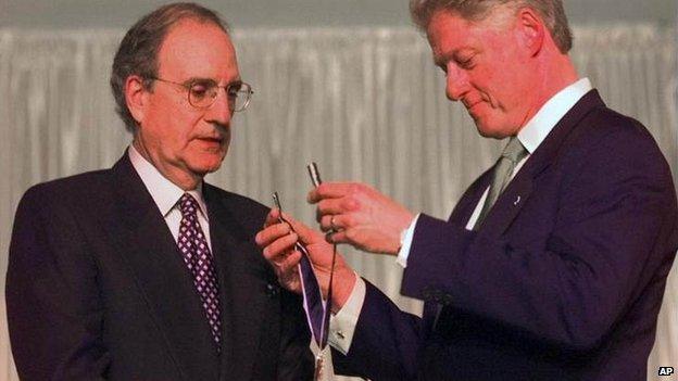 George Mitchell received the Presidential Medal of Freedom from President Bill Clinton in 1999 for his work on the Northern Ireland peace process