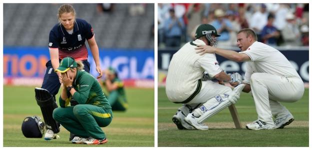 England's Anya Shrubsole consoled South Africa captain Dane van Niekerk after hitting the winning runs - a scene reminiscent of Andrew Flintoff's famous embrace of Brett Lee in the 2005 Ashes series