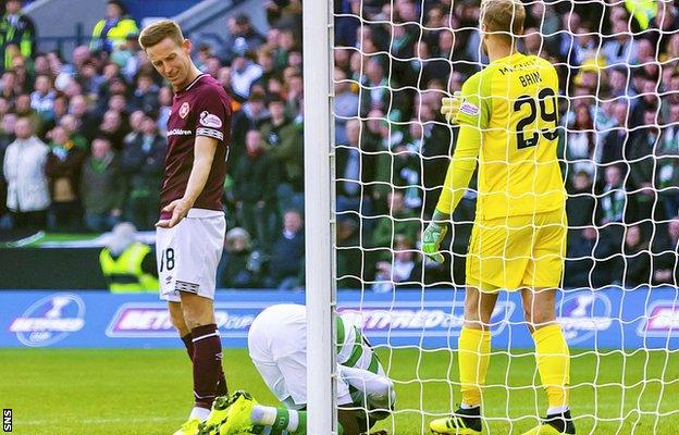 Hearts striker Steven MacLean and Celtic's Eboue Kouassi