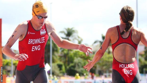 Olympic silver and bronze medallists Jonathan Brownlee (left) and Vicky Holland (right