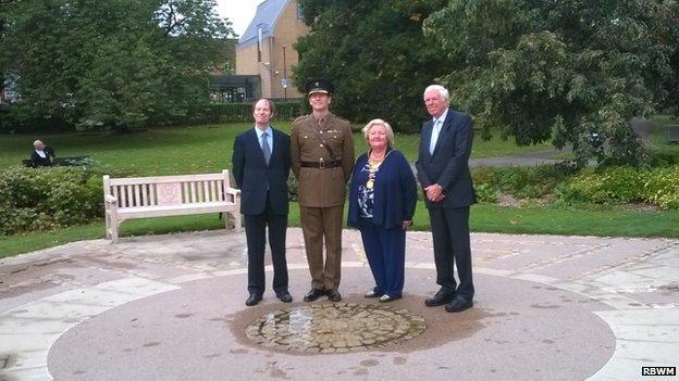 Local historian Derek Hunt, Major James Greaves, mayor Eileen Quick and family member Michael May