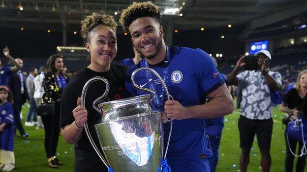 Reece James with his sister after he won the 2021 Champions League final with Chelsea