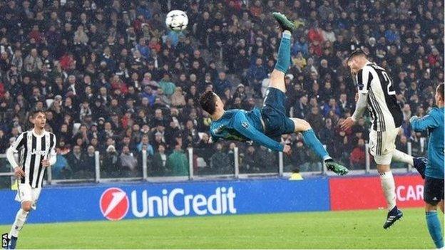 Cristiano Ronaldo scores a sensational bicycle kick for Real Madrid against Juventus in the quarter-finals last season