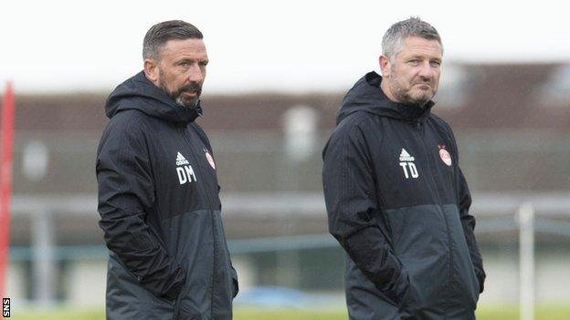 Aberdeen manager Derek McInnes and assistant Tony Docherty