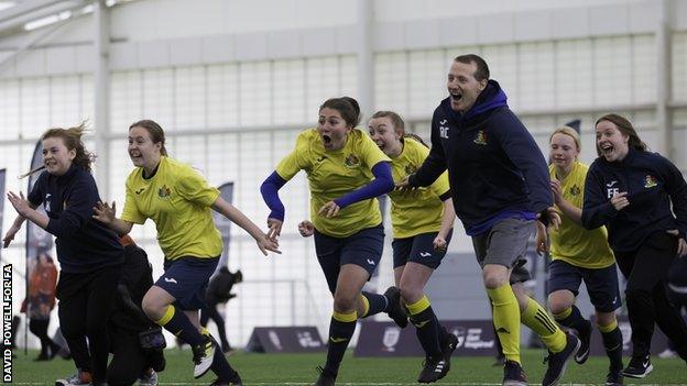 The Bolton Lionesses celebrate their Under-16 Girls win over Pro Direct